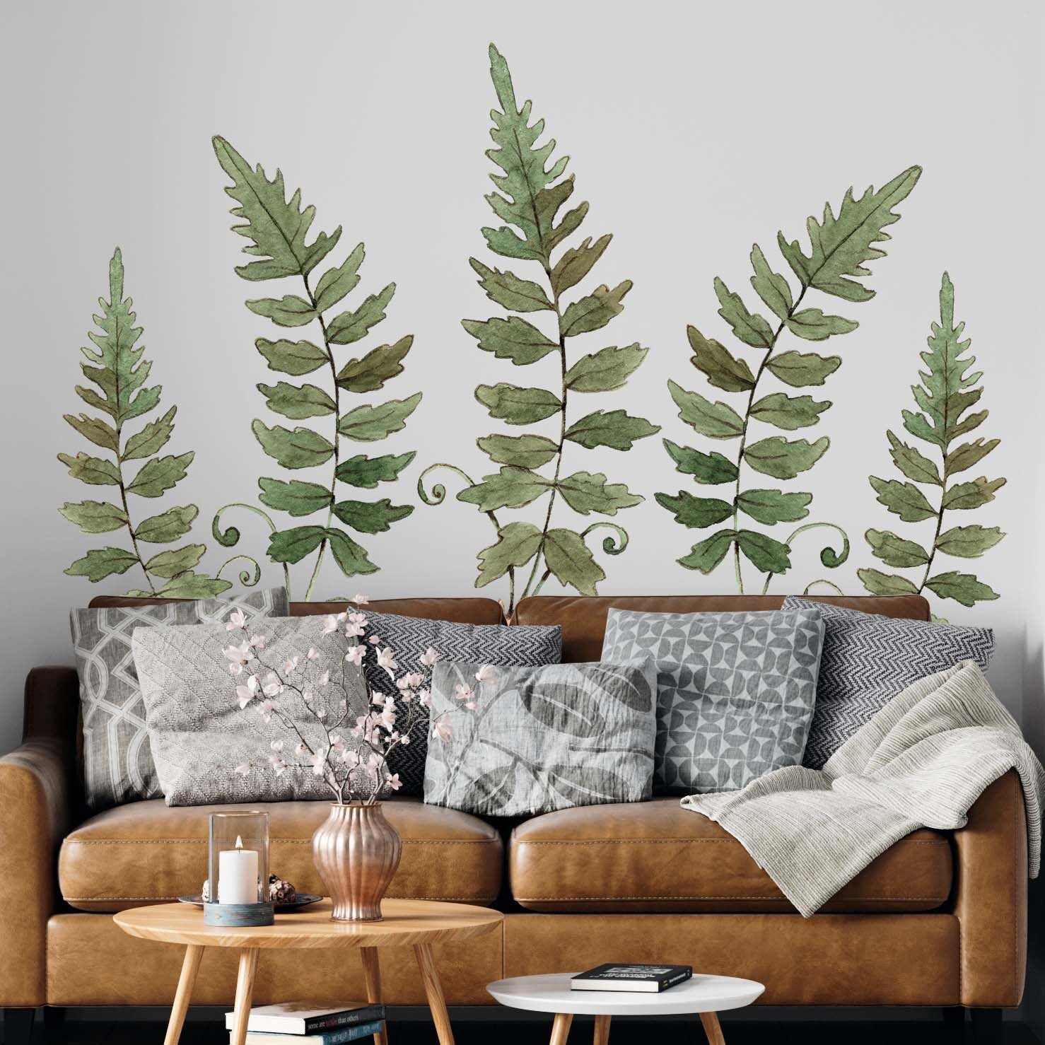 Forest Fern Wall Decals Lily of the Valley Flowers Green Leaf stickers, LF358