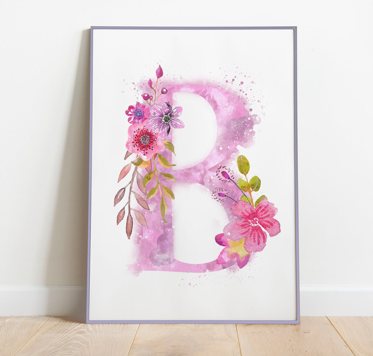 Watercolor Pink Alphabet Clipart Flowers Letters Instant Download PNG ABC's Elementary School Preschool, LF367