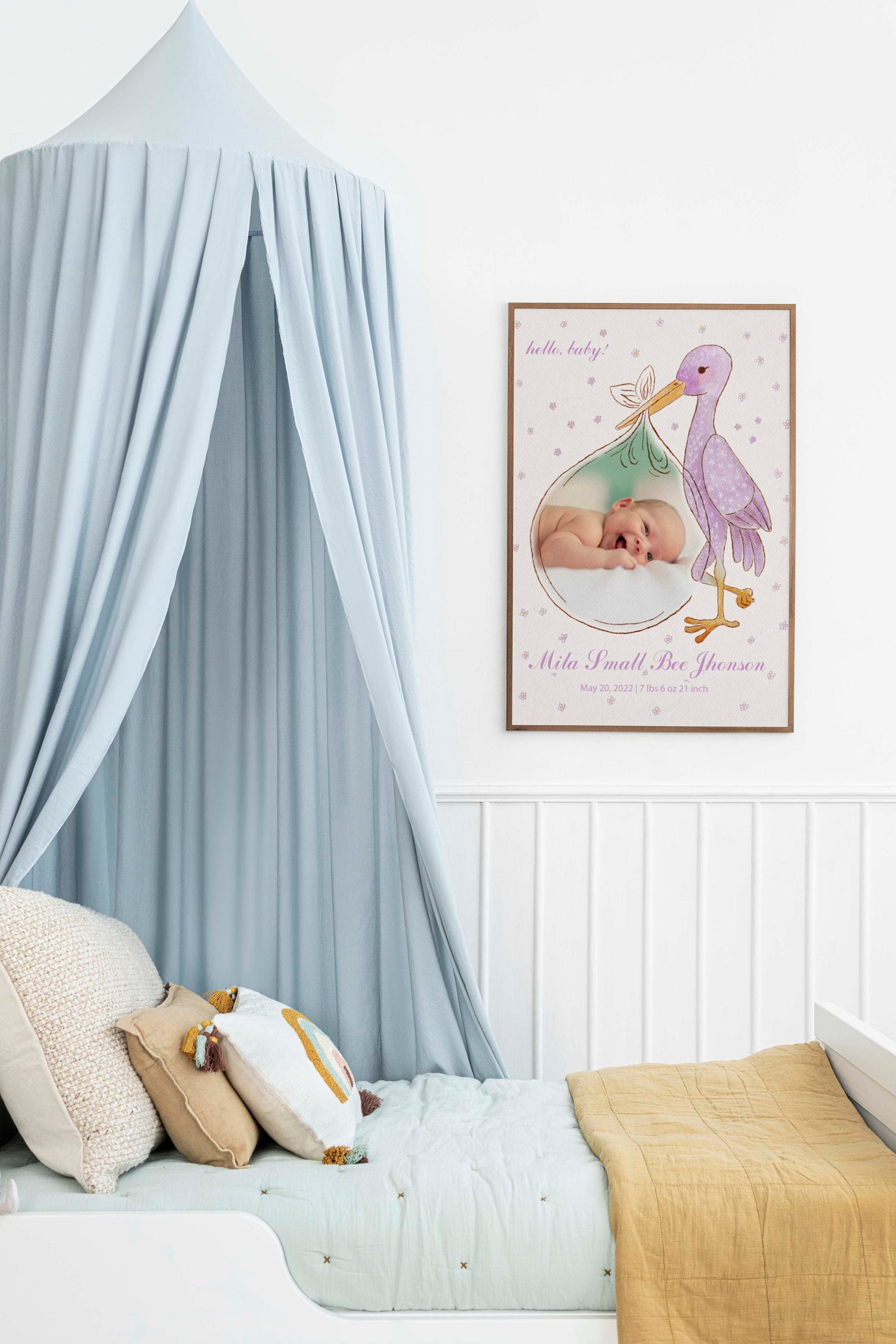 Custom baby name print Stork watercolor Poster personalized Gift Nursery Decor, LF349