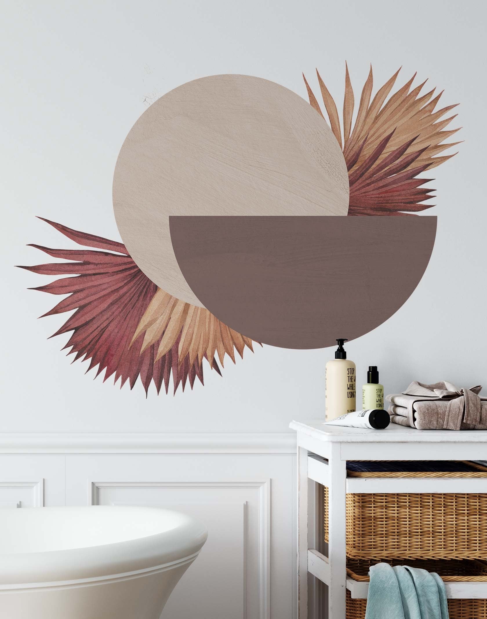 Arch Circle Wall Decal Palm Leaves Colour Block Boho Modern Sticker Headboard Large, LF382