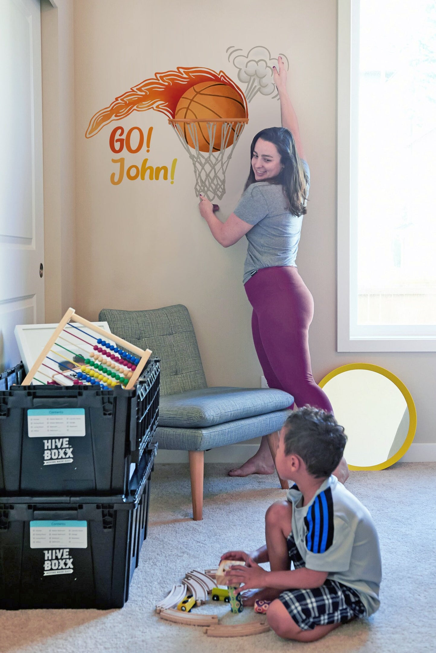 Custom Name Basketball Ball Wall Decal Personalized Room Sticker Decor, LF378