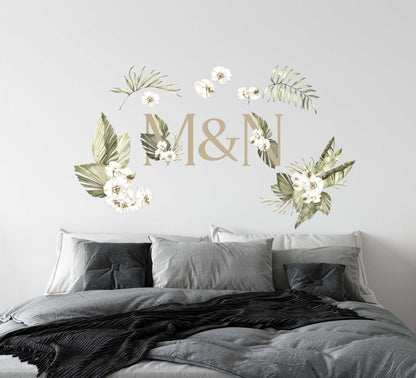 Greenery Wall Decals Custom Letters Palm Leaves Sticker Boho Decoration Headboard, LF397