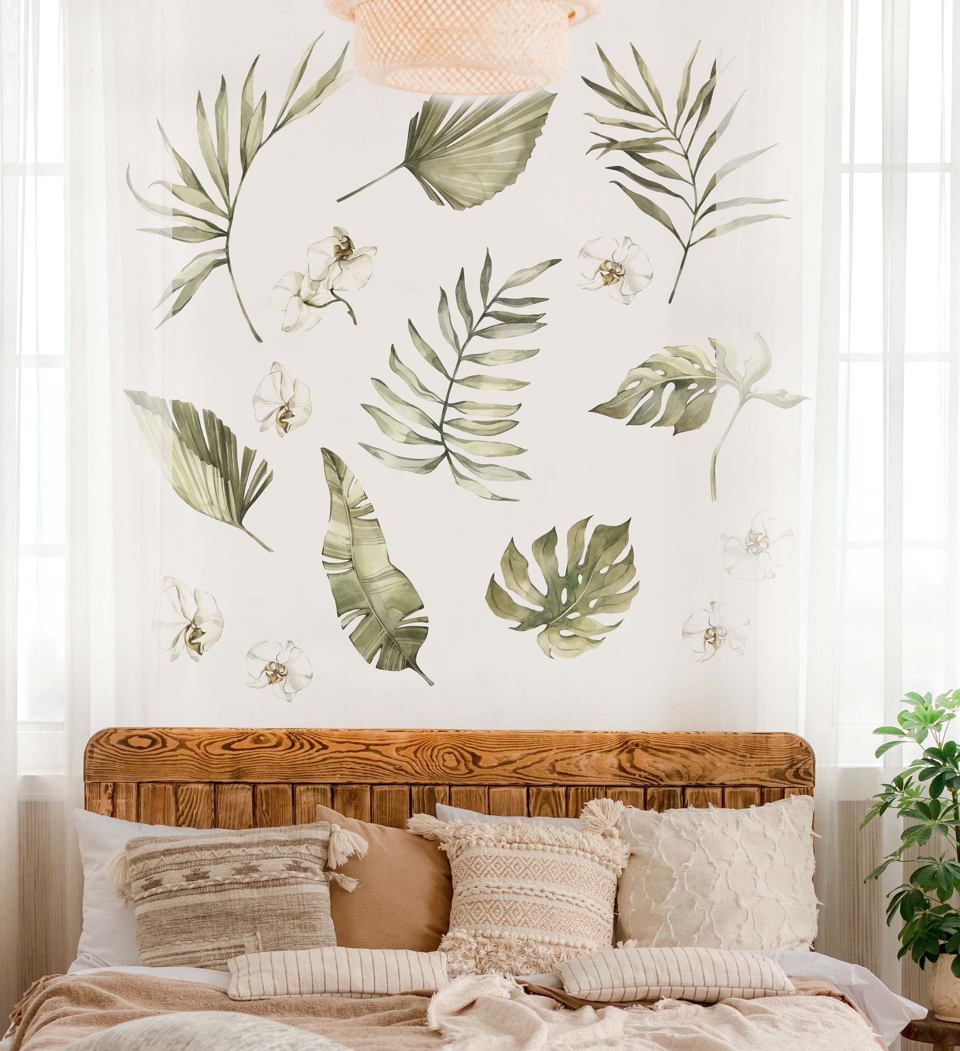 Greenery Wall Decals Custom Letters Palm Leaves Sticker Boho Decoration Headboard, LF397