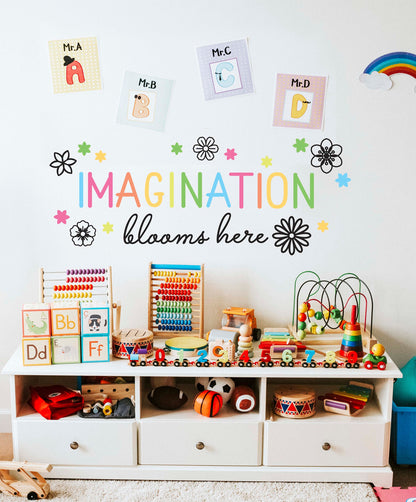 Imagination blooms here Wall Decal Playroom Stickers Classroom Decor Kids Art gallery, LF354