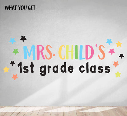 Teacher Name Wall Decal desk classroom stickers decor first grade, LF355