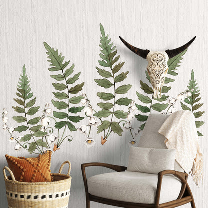 Forest Fern Wall Decals Lily of the Valley Flowers Green Leaf stickers, LF358