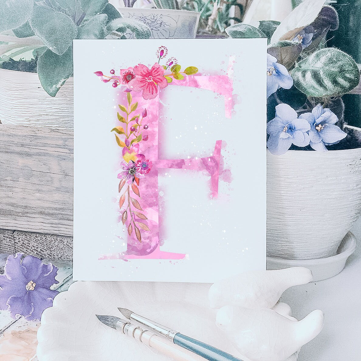 Watercolor Pink Alphabet Clipart Flowers Letters Instant Download PNG ABC's Elementary School Preschool, LF367