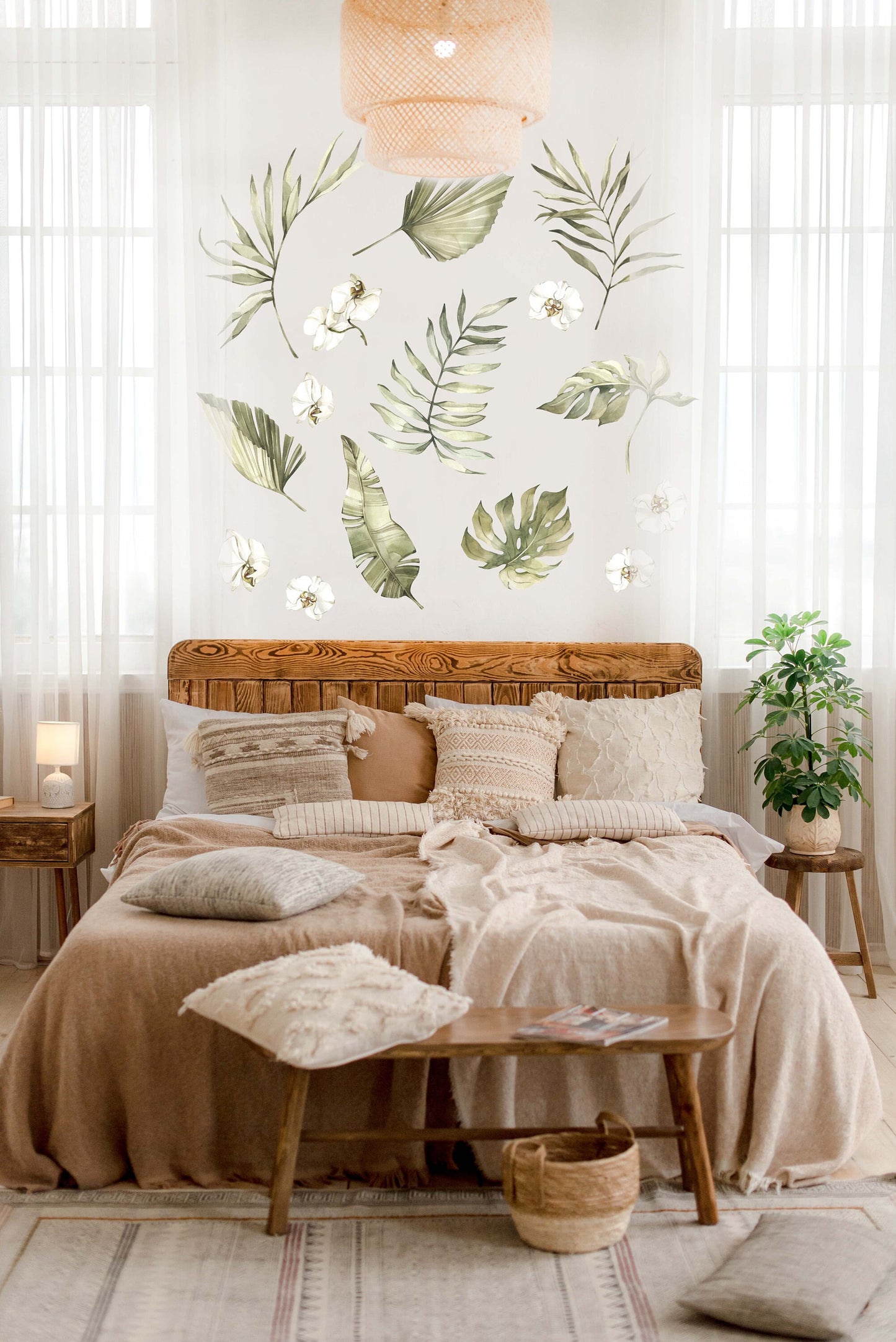 Greenery Wall Decals Custom Letters Palm Leaves Sticker Boho Decoration Headboard, LF397