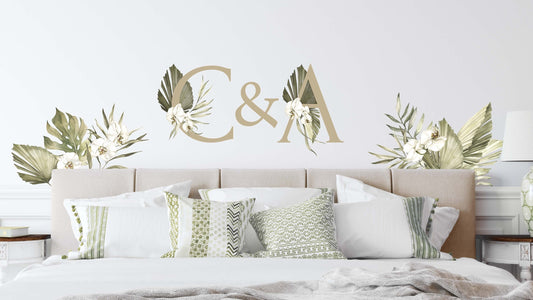 Greenery Wall Decals Custom Letters Palm Leaves Sticker Boho Decoration Headboard, LF397