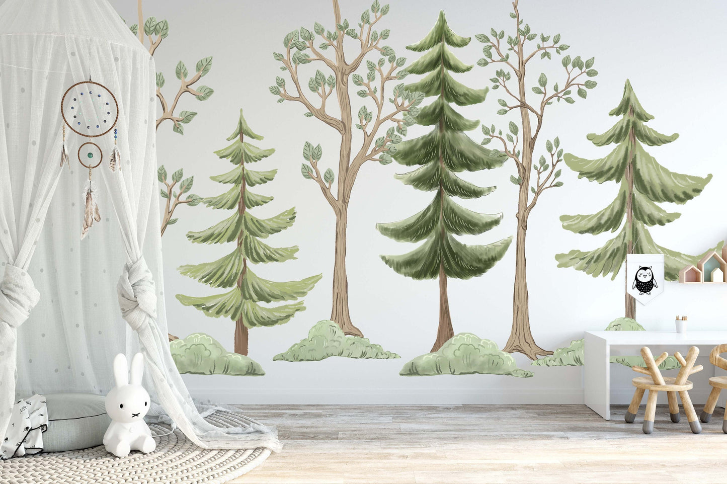 Pine Tree Leaf Forest Wall Decals Woodland Large Kids Nursery, LF406