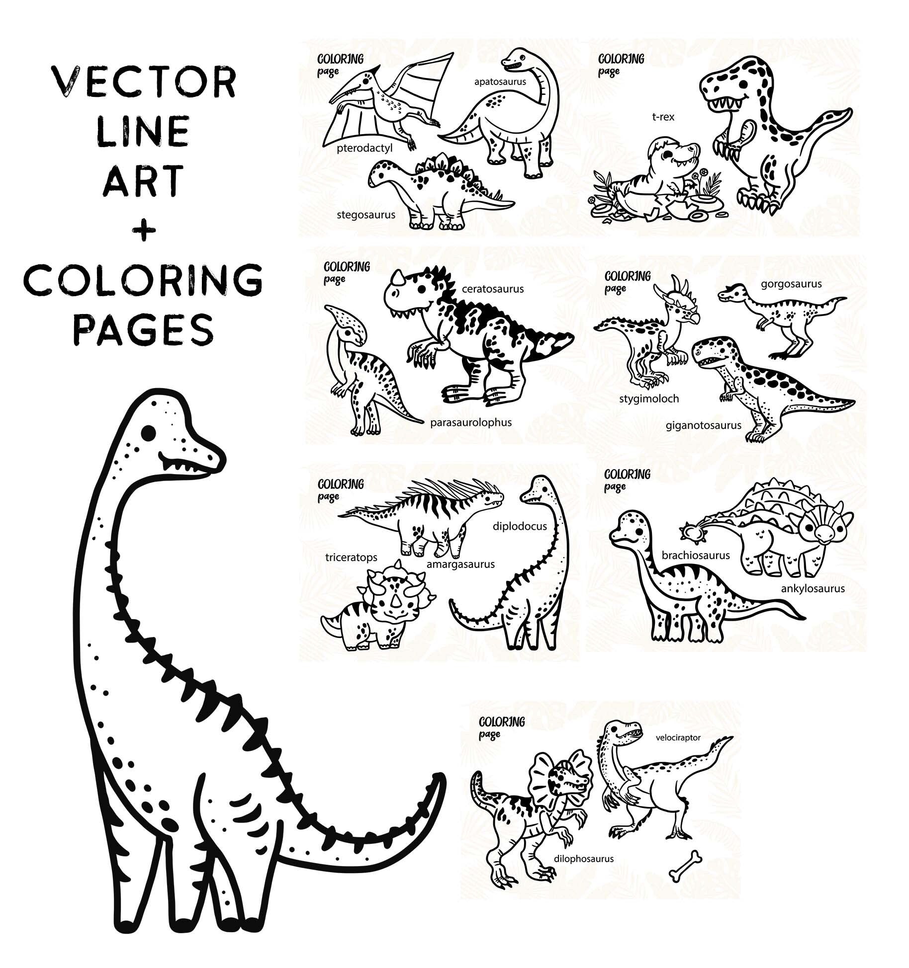 Dinosaur Clipart PNG transparent background Dino Coloring