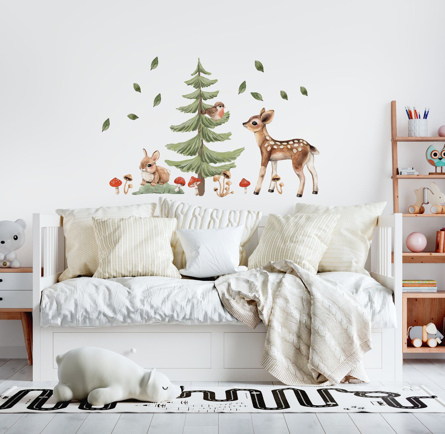 Woodland Animals Nursery Wall Decals Forest Deer Rabbit Fir tree, LF408