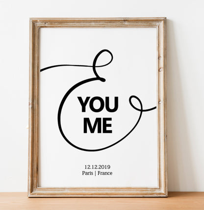 Wedding Date Print Gift Poster Anniversary Personalized Custom Names, LF429