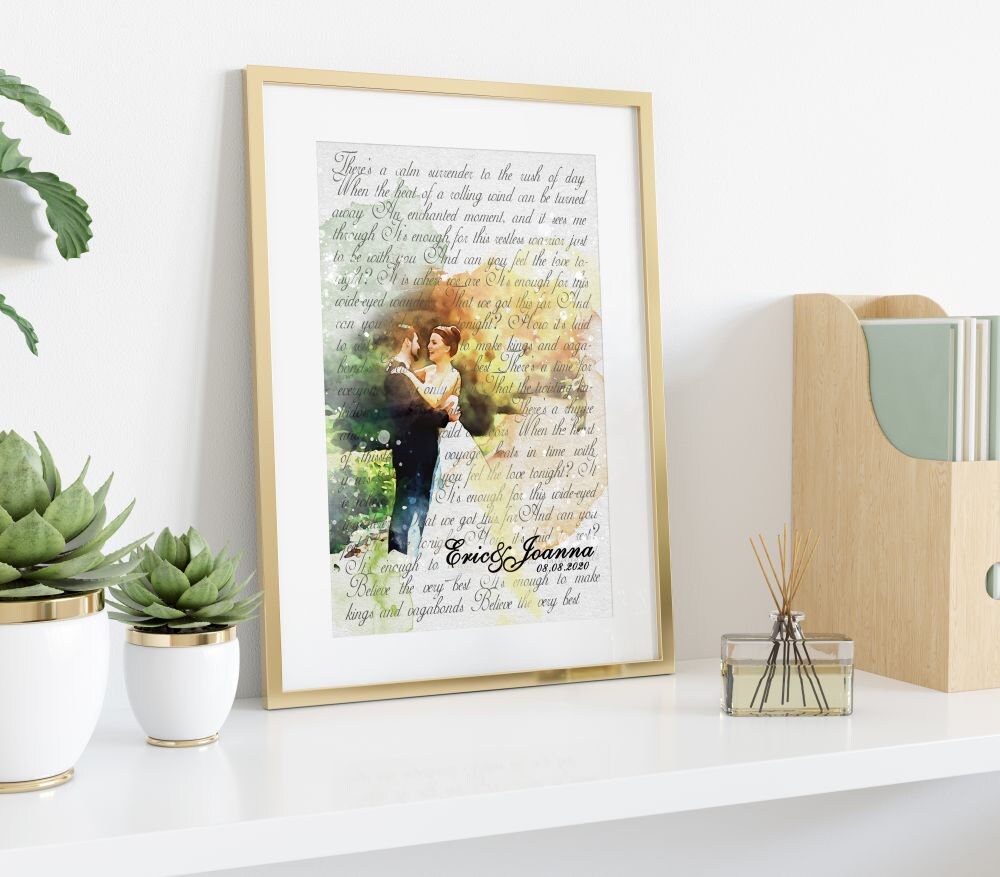 Print Gift Wedding Song Vows Lyrics Poster Anniversary Personalized Custom Names Photos, LF427