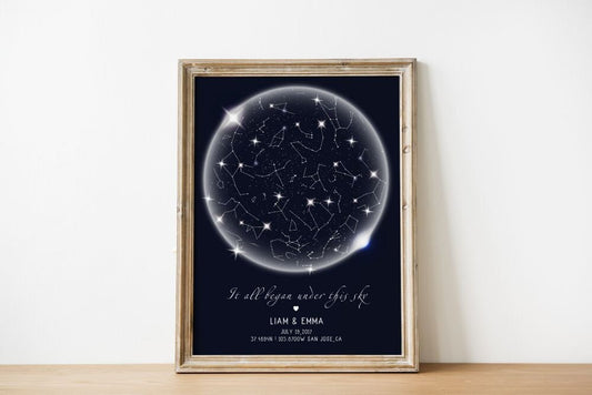 Star Map Print Custom Sky Constellations Name Poster Valentine's Day Gift Anniversary First Date, LF431