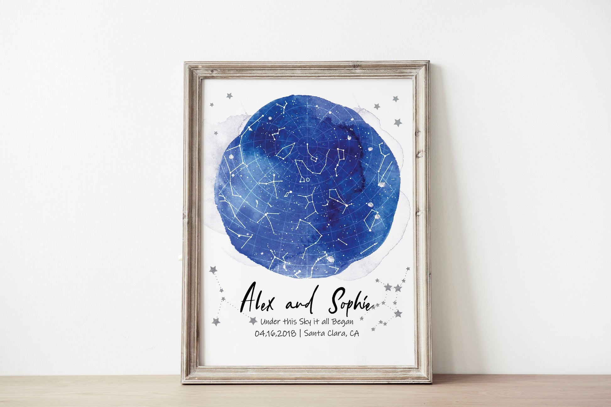 Custom Star Map Blue Print Sky Name Poster Valentine's Day Gift Anniversary First Date, LF435