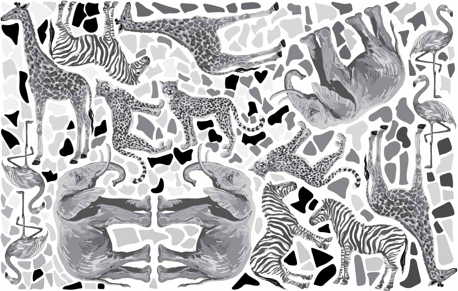 Safari Animals Stickers Terrazzo Wall Decals Gray Color Jungle Decor, LF436