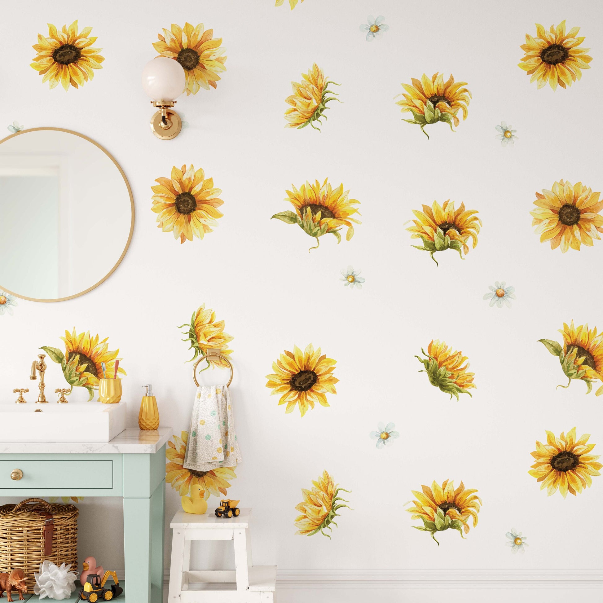 Sunflower Daisy Wall Decals Yellow Flowers Nursery Room Decor Chamomile Stickers, LF440