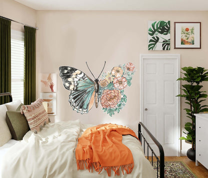 Flower Butterfly Wall Decal Stickers Watercolor Nursery Dorm room Decor, LF448