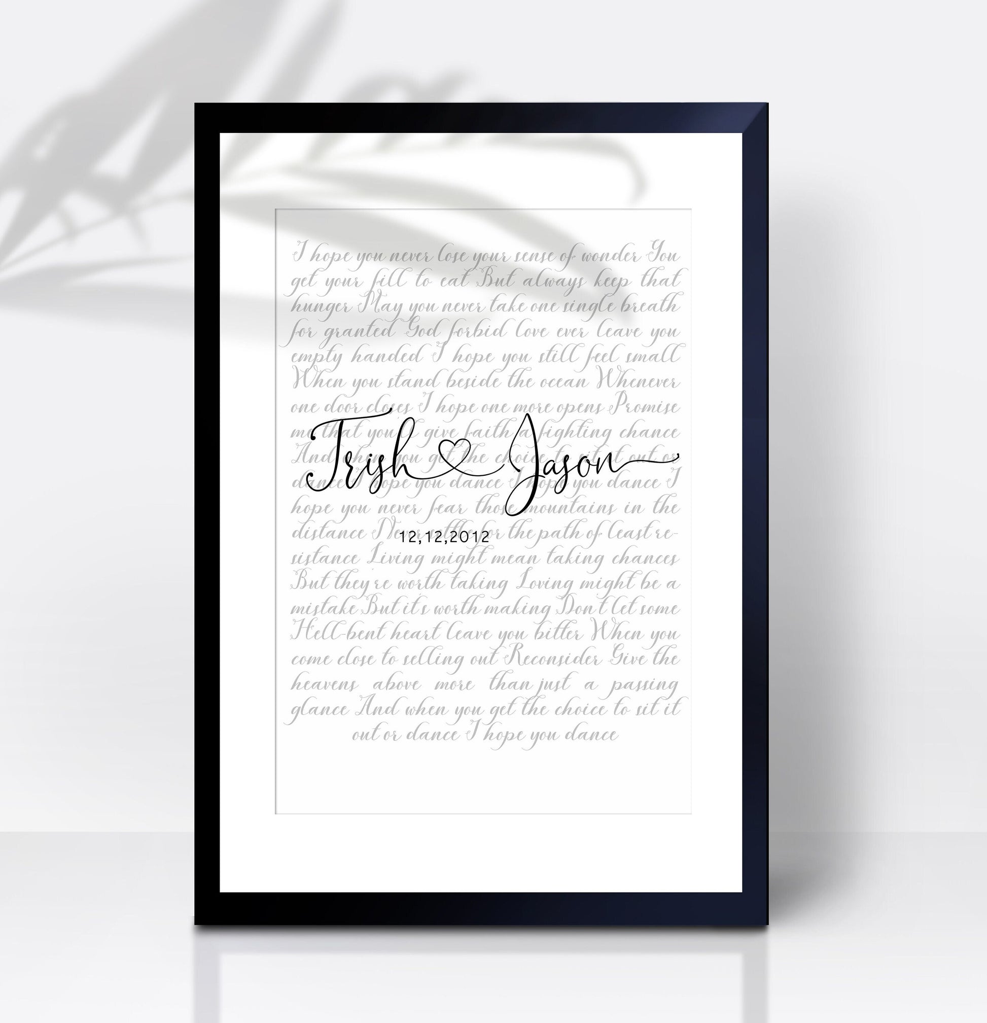 Anniversary Gift Wedding Song Vows Print Lyrics Poster Personalized Custom Names, LF420