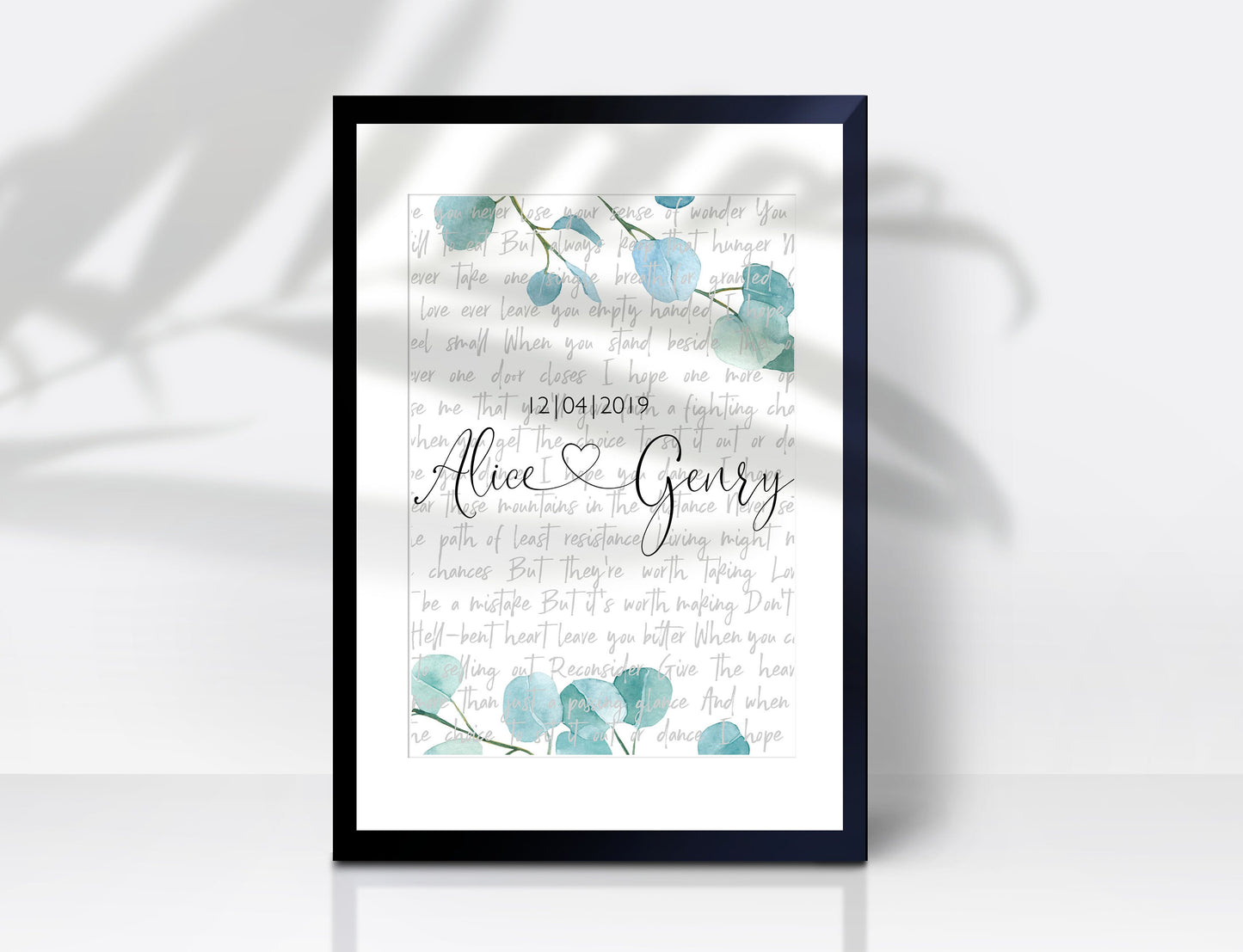 Print Gift Wedding Song Greenery Vows Lyrics Poster Anniversary Personalized Custom Names, LF424