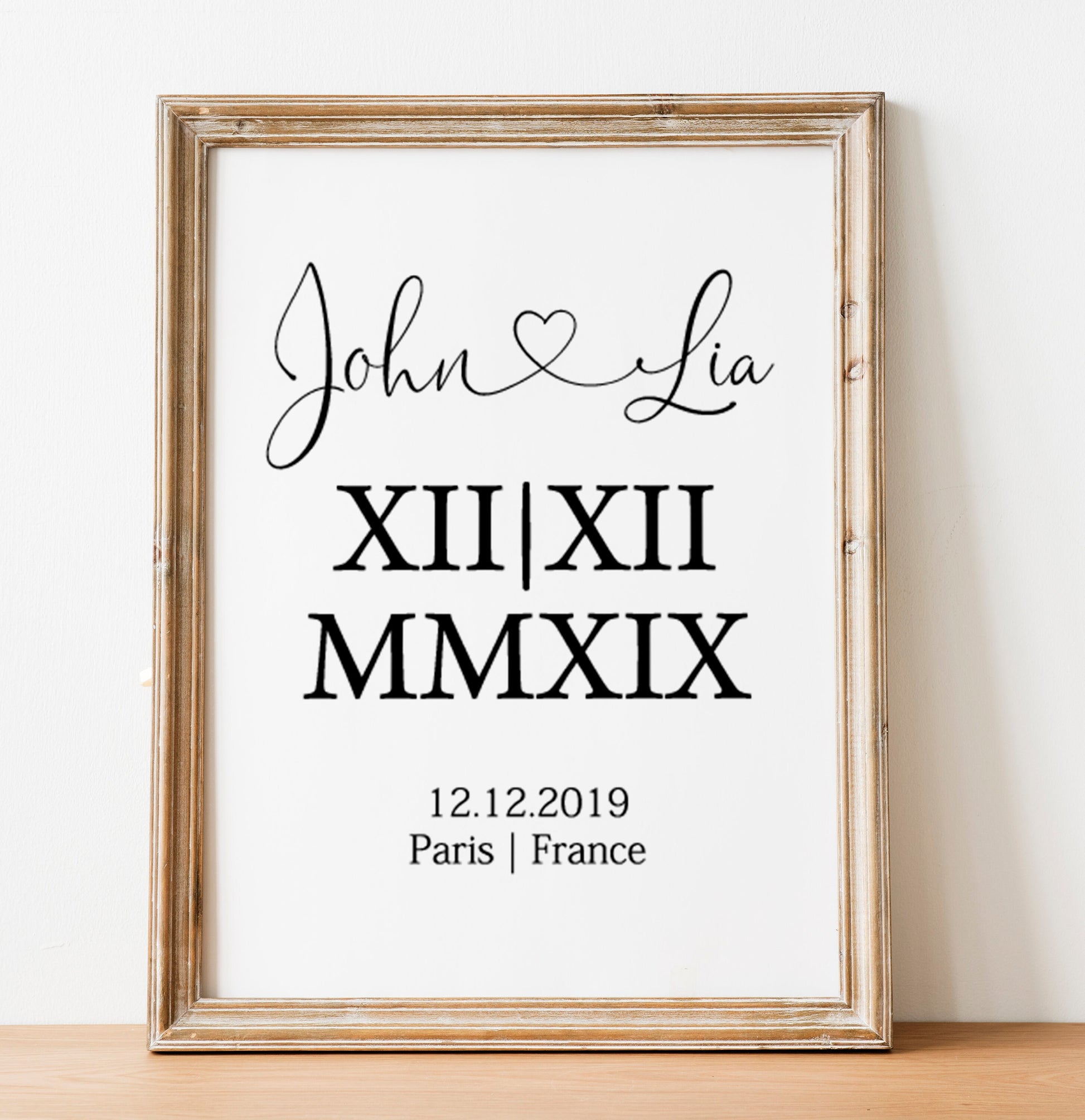 Wedding Date Print Gift Poster Anniversary Personalized Custom Names, LF428