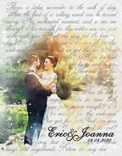 Print Gift Wedding Song Vows Lyrics Poster Anniversary Personalized Custom Names Photos, LF427