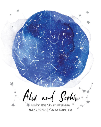 Custom Star Map Blue Print Sky Name Poster Valentine's Day Gift Anniversary First Date, LF435