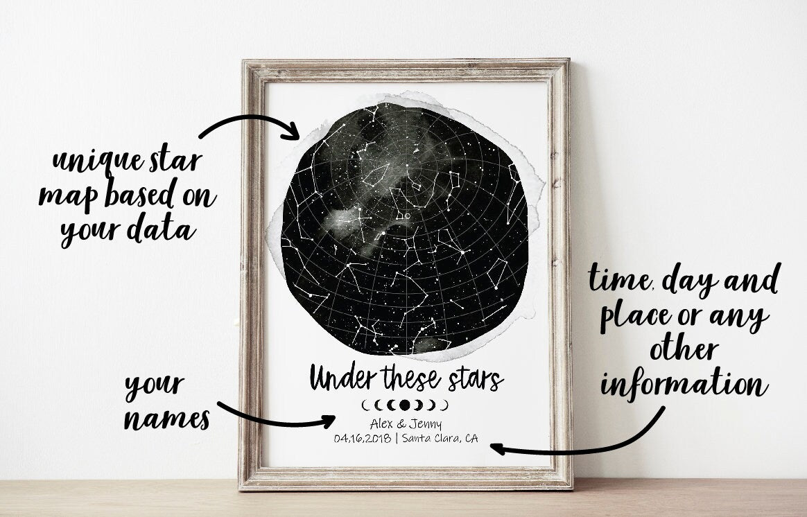 Valentine's Day Gift Star Map Print Custom Sky Constellations Name Poster Anniversary, LF434