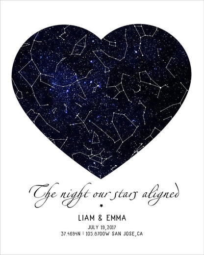 Custom Night Sky Print Star Map Constellations Name Poster Valentine's Day Gift Anniversary First Date, LF432