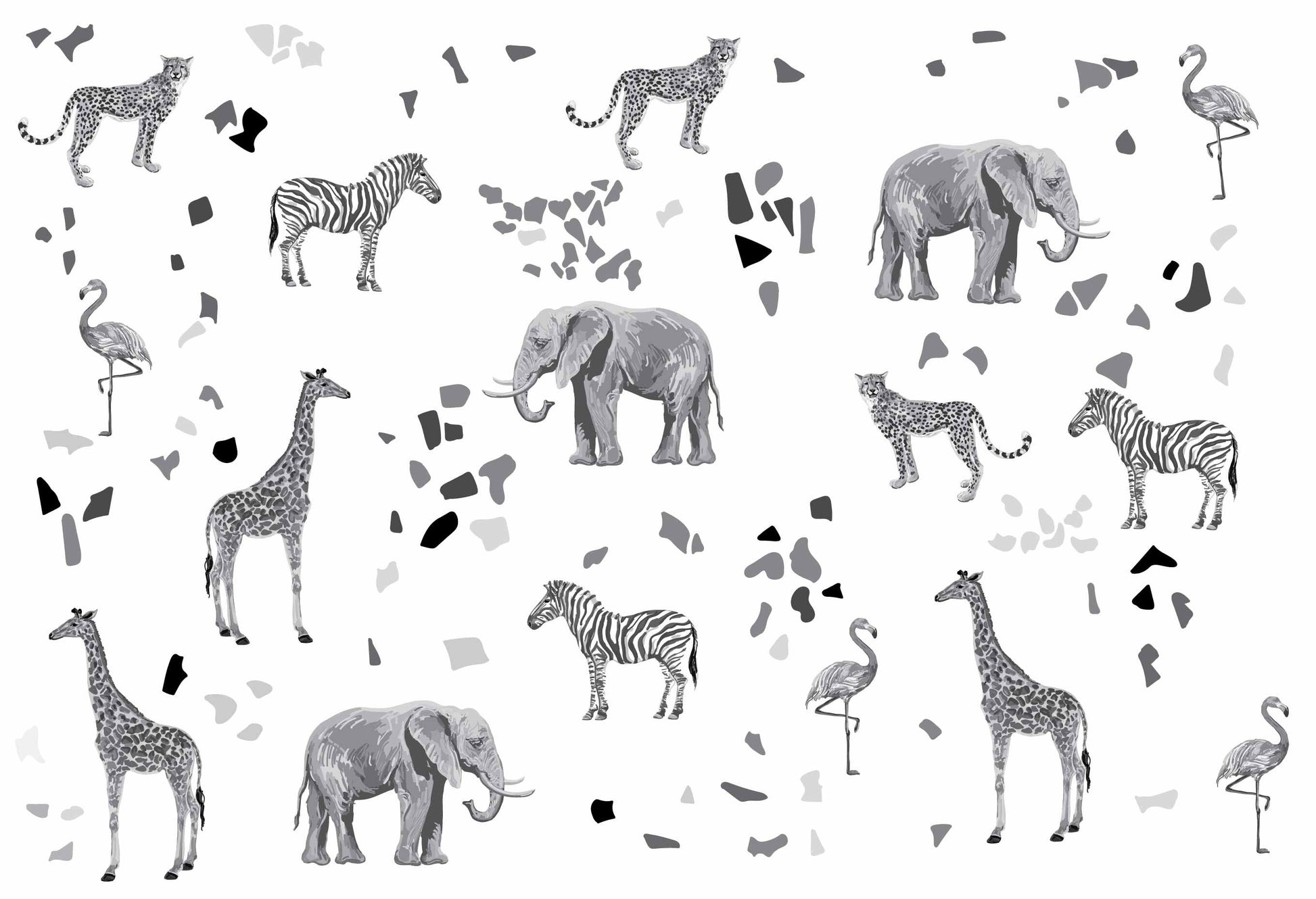 Safari Animals Stickers Terrazzo Wall Decals Gray Color Jungle Decor, LF436