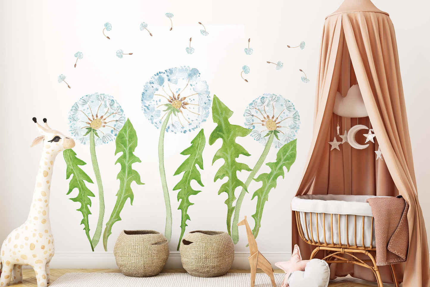 Dandelions Large Green Leaves Flying Seeds Nursery Wall Decals