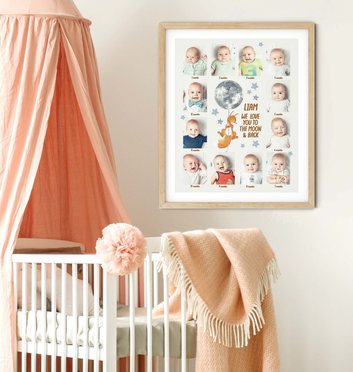 Custom Baby's First Year Poster 12 months Photo Print nursery Decor 1st Birthday Gift, LF464