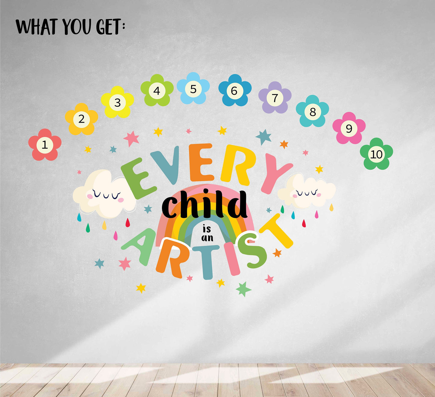 Every Child is an Artist Wall Stickers Stars Rainbow Clouds Playroom Decor Number 1 - 10 Classroom Kids Art gallery, LF470