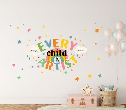 Every Child is an Artist Wall Stickers Stars Rainbow Clouds Playroom Decor Number 1 - 10 Classroom Kids Art gallery, LF470