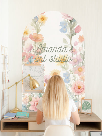 Floral Arch Wall Custom Name Decals Arrangement Wedding Decor Wildflower Nursery, LF468