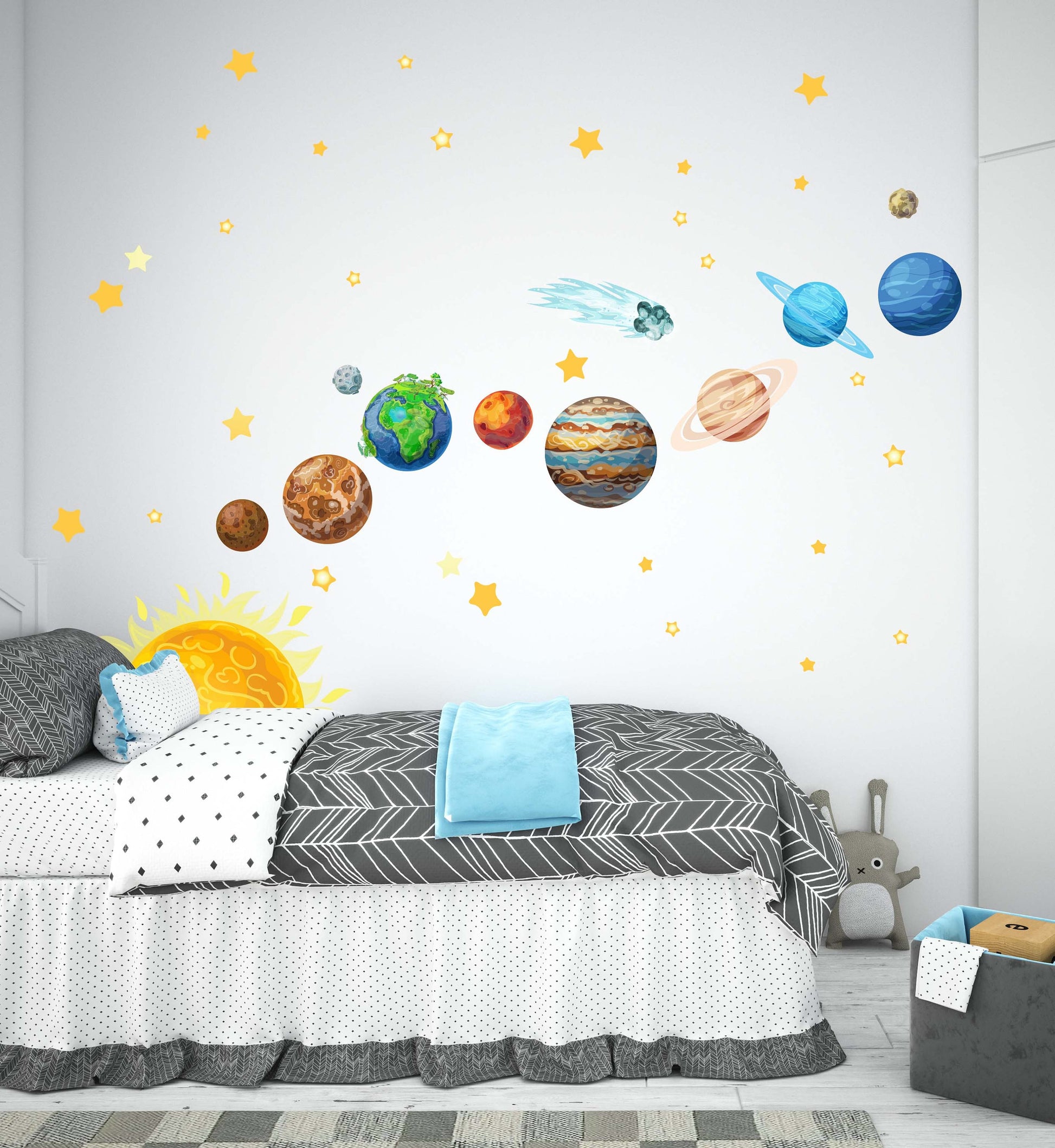 Sun Planets Wall Decals Space Stickers Solar System Kids Room Decor Classroom Stars Comet, LF479