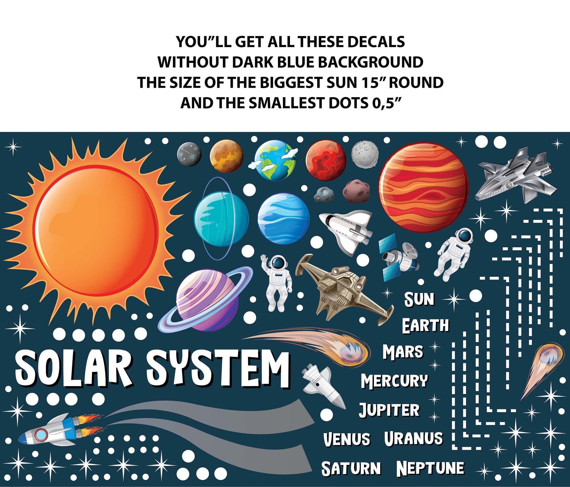 Space Wall Decals Solar System Stickers Sun Planets Decor Kids Room Classroom Decoration Stars Comet, LF480