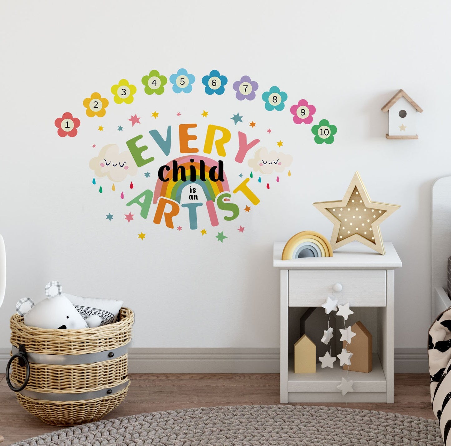 Every Child is an Artist Wall Stickers Stars Rainbow Clouds Playroom Decor Number 1 - 10 Classroom Kids Art gallery, LF470