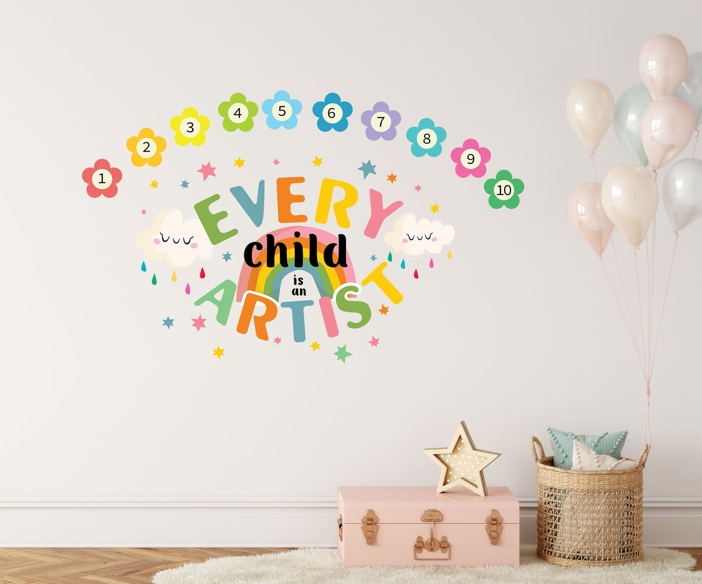 Every Child is an Artist Wall Stickers Stars Rainbow Clouds Playroom Decor Number 1 - 10 Classroom Kids Art gallery, LF470