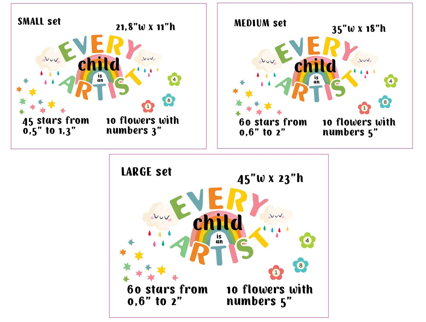 Every Child is an Artist Wall Stickers Stars Rainbow Clouds Playroom Decor Number 1 - 10 Classroom Kids Art gallery, LF470