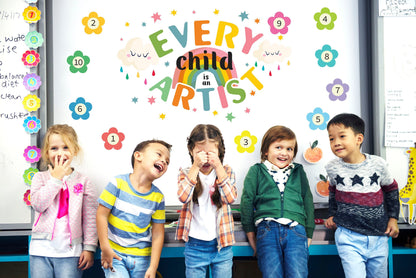 Every Child is an Artist Wall Stickers Stars Rainbow Clouds Playroom Decor Number 1 - 10 Classroom Kids Art gallery, LF470