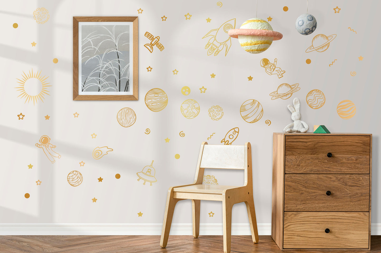 Outer Space Wall Decals Space Ship Stickers Solar System Astronaut Rocket Solar System Boys Girls Play Room nursery kids Stars Sun, LF478