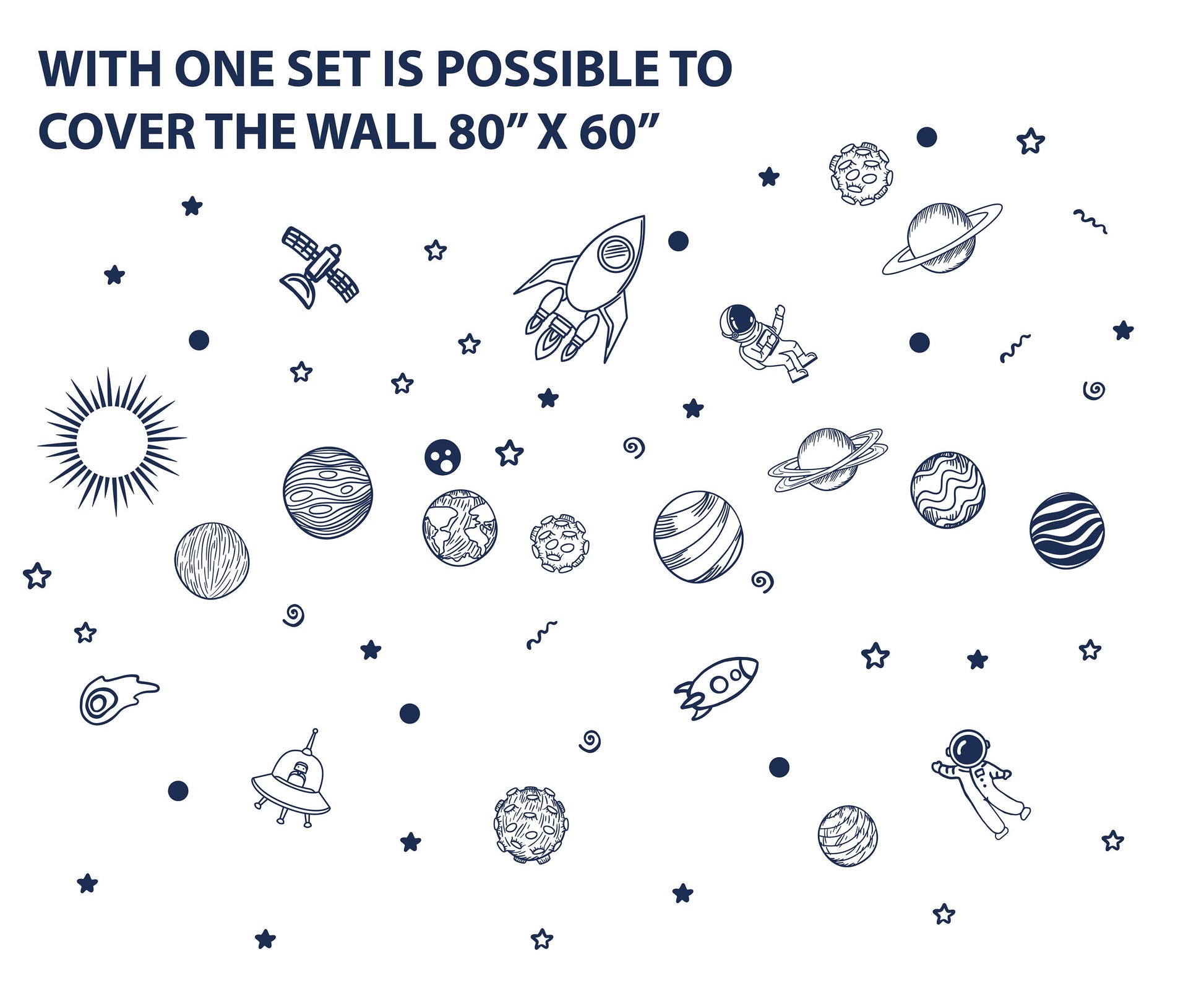 Outer Space Wall Decals Space Ship Stickers Solar System Astronaut Rocket Solar System Boys Girls Play Room nursery kids Stars Sun, LF478