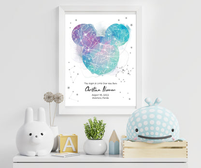 Star Map Personalized Print Custom Night Sky Constellation Gift Mickey Head Poster Night you were born Map By Date 1st Birthday Gift