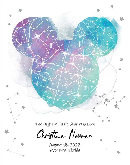 Star Map Personalized Print Custom Night Sky Constellation Gift Mickey Head Poster Night you were born Map By Date 1st Birthday Gift