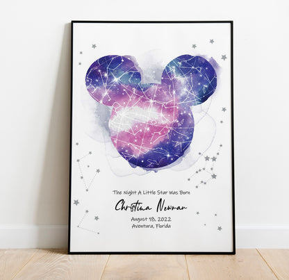 Star Map Personalized Print Custom Night Sky Constellation Gift Mickey Head Poster Night you were born Map By Date 1st Birthday Gift