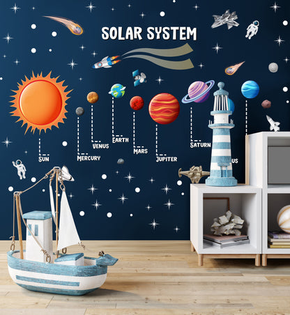 Space Wall Decals Solar System Stickers Sun Planets Decor Kids Room Classroom Decoration Stars Comet, LF480