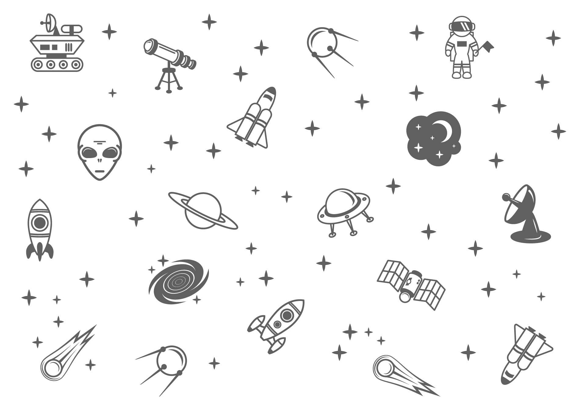 Outer Space Wall Decals Astronaut Stickers Planet Decor Moon Stars Cosmos Boys Girls Play Room nursery kids, LF483