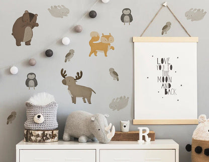 Animals Wall decals Forest Woodland Stickers Bear Fox Owl Wild Nursery Decor Boys Girls room Playroom, LF496